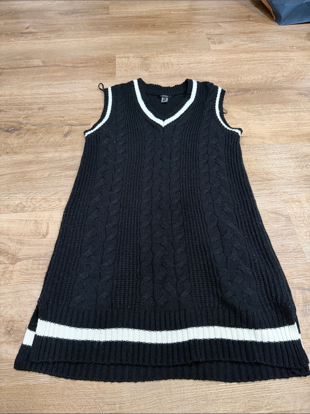 Forever 21 Black Knit Sleeveless Mini Dress with White Trim